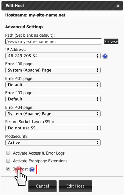 Jail hos option - edit host form