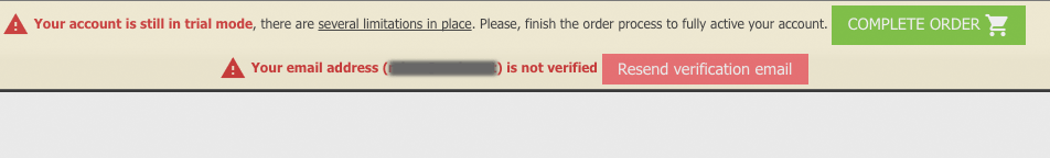 Free Trial Mode - header info bar