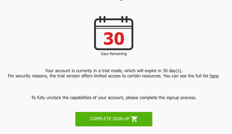 Free Trial Mode - remaining days of free trial