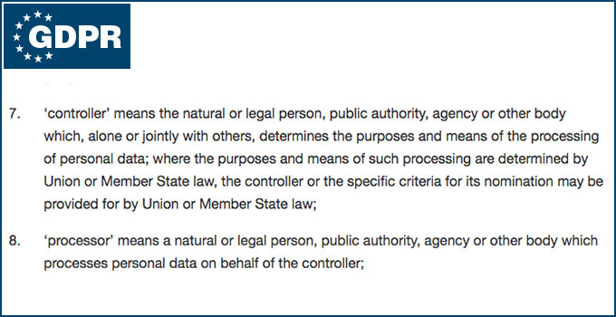 GDPR data controller processor - definition