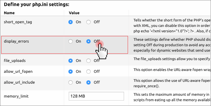 PHP security -php ini file settings in control panel