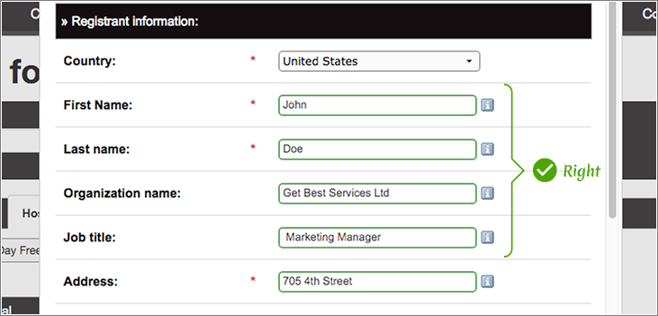 Domain management tips - whois registrant name holder correct input for organizations