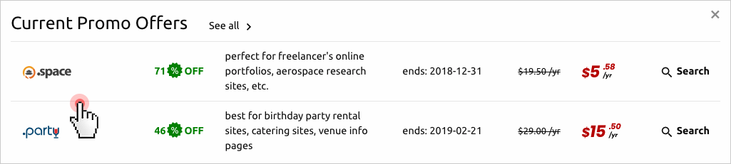 Promo area in Control Panel - TLDs only