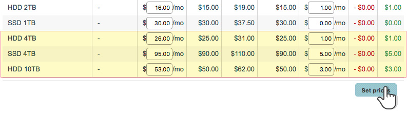 New storage quota options for dedicated servers - set prices in Control Panel